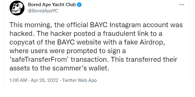 无聊猿BAYC官方Instagram被盗！黑客窃取高达133个NFT插图