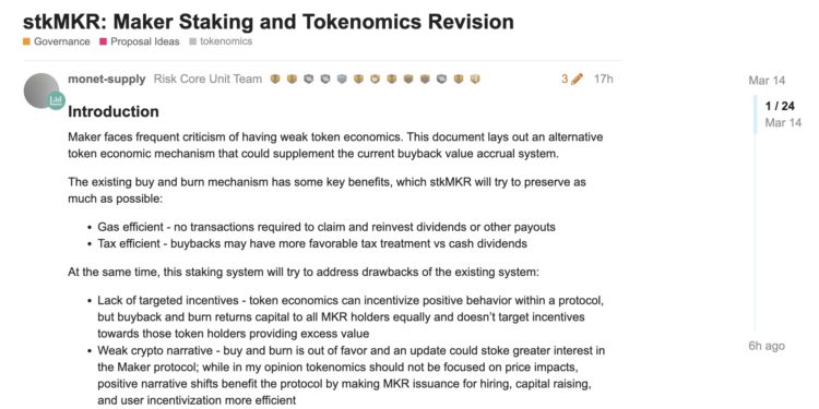 MakerDAO发布提案：拟推出新治理代币stkMKR取代MKR插图