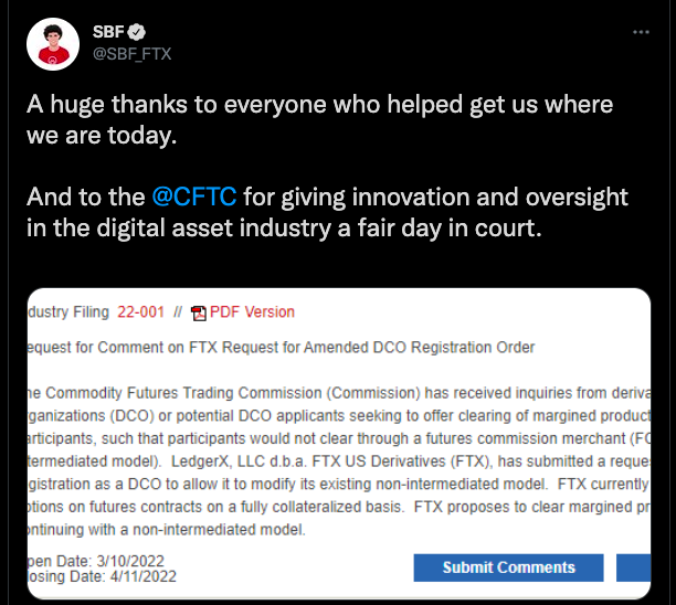 CFTC评估FTX US衍生品交易 开放大众征询！Coinbase协助推动插图1