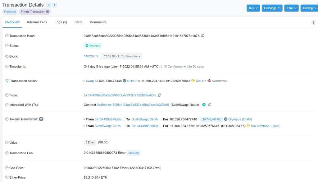 OlympusDAO(OHM)一小时内暴跌44%！因巨鲸抛售引发连环清算插图2