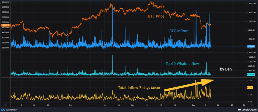 比特币一度跌破4.8万美元！BTC交易所流入额激增插图2