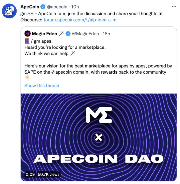 Magic Eden拉拢ApeCoinDAO 期望创建低交易费专属NFT市场插图2
