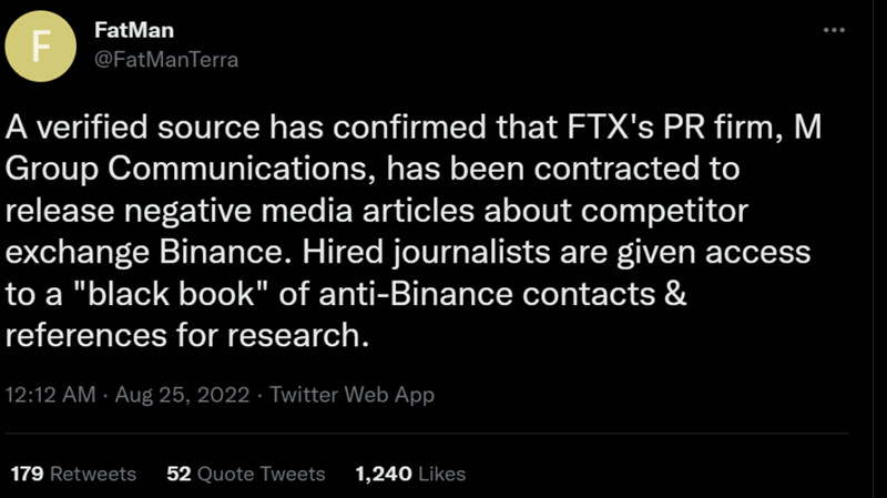 公链Terra研究员爆料FTX聘用公关抹黑币安！M Group出面否认插图1