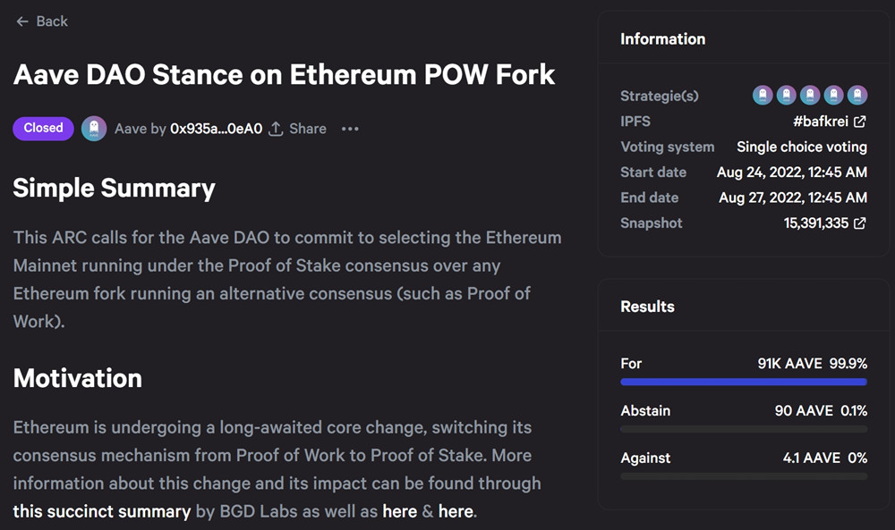 AAVE新治理提案：寻求在以太坊合并前关闭ETH借贷市场插图2