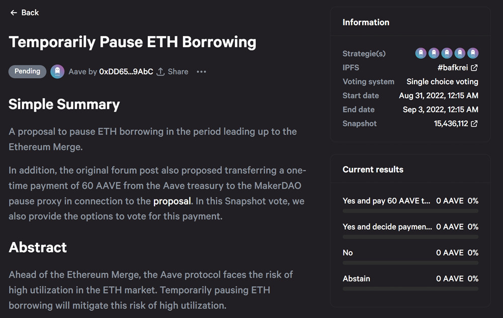 AAVE新治理提案：寻求在以太坊合并前关闭ETH借贷市场插图1