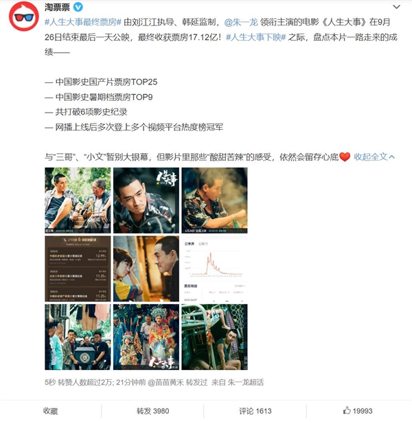 《人生大事》结束公映：最终票房17.12亿 共打破6项影史纪录