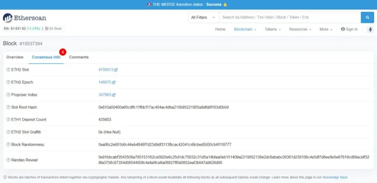 Etherscan新增4个PoS信息：区块最终状态、提交的Slot及Epoch插图