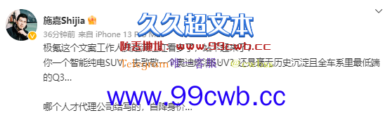 博主怒斥极氪汽车站不起来 居然致敬燃油车奥迪Q3