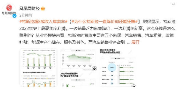 特斯拉超8成收入靠卖车 2022年获史上最高年度利润