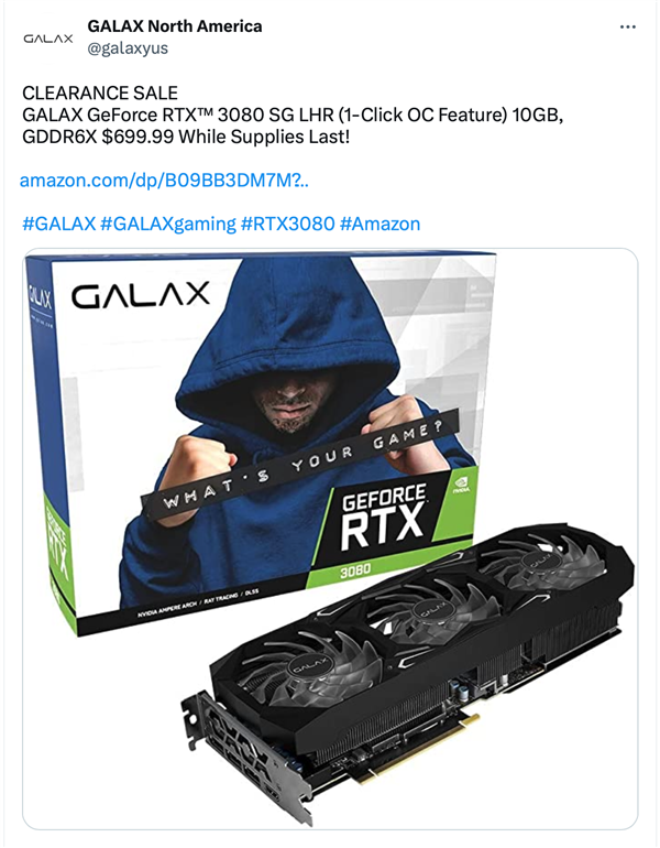 让NV对30系显卡降价不可能！厂商清仓RTX 3080：2年后价格重回首发价