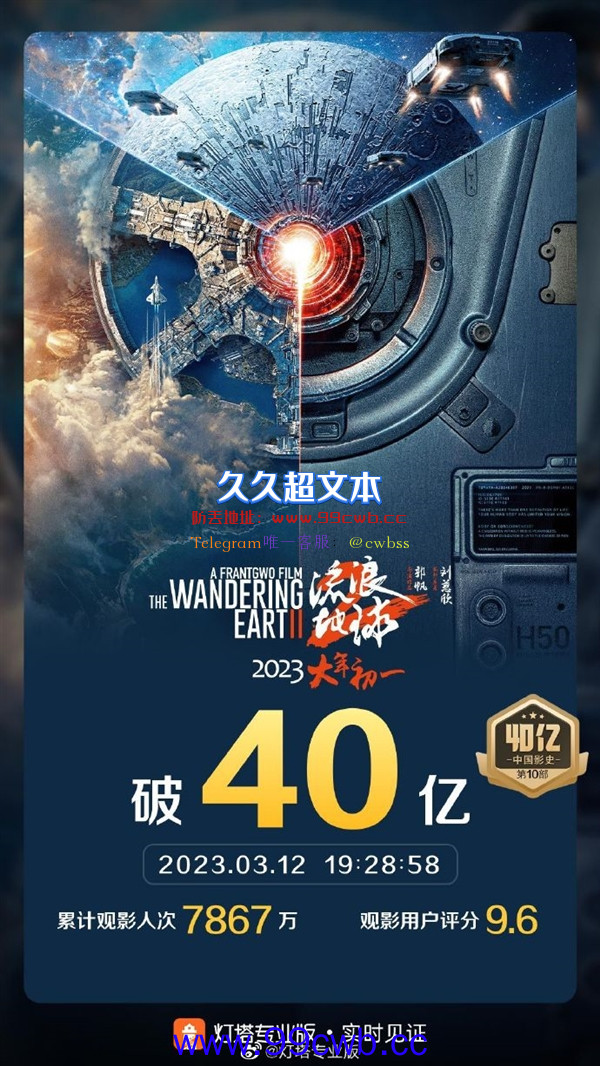 《流浪地球2》票房突破40亿！中国影史第10部